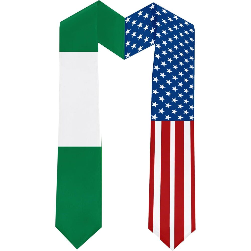 9128 2025 Nigeria Flag and USA Flag Graduation Stole Graduation Sash